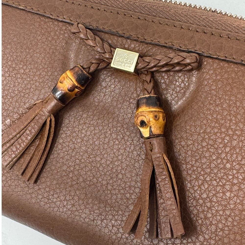 Vintage Gucci Cognac Brown Leather Bamboo Tassel Zip Around Wallet Large 7.5" - Picture 5 of 15